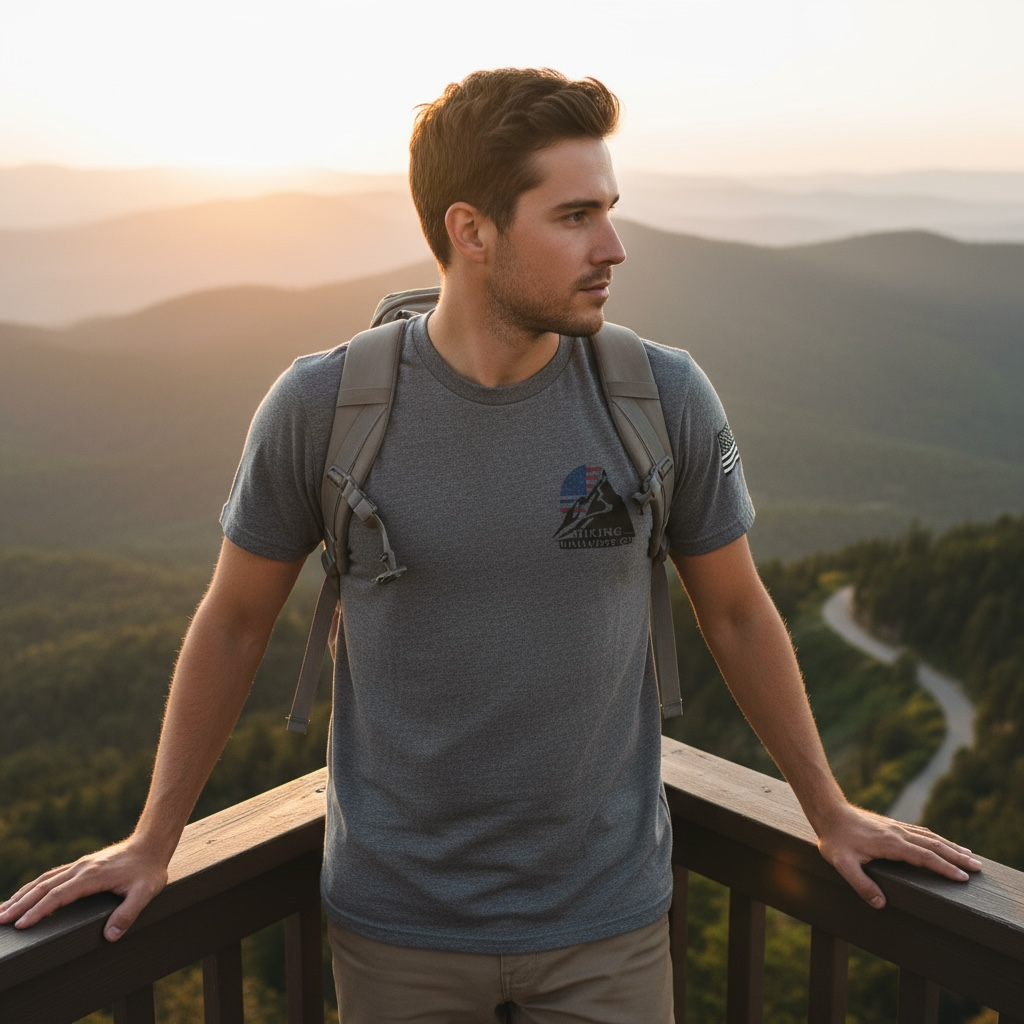 Small logo of a hiker  T-Shirt – 100% Cotton