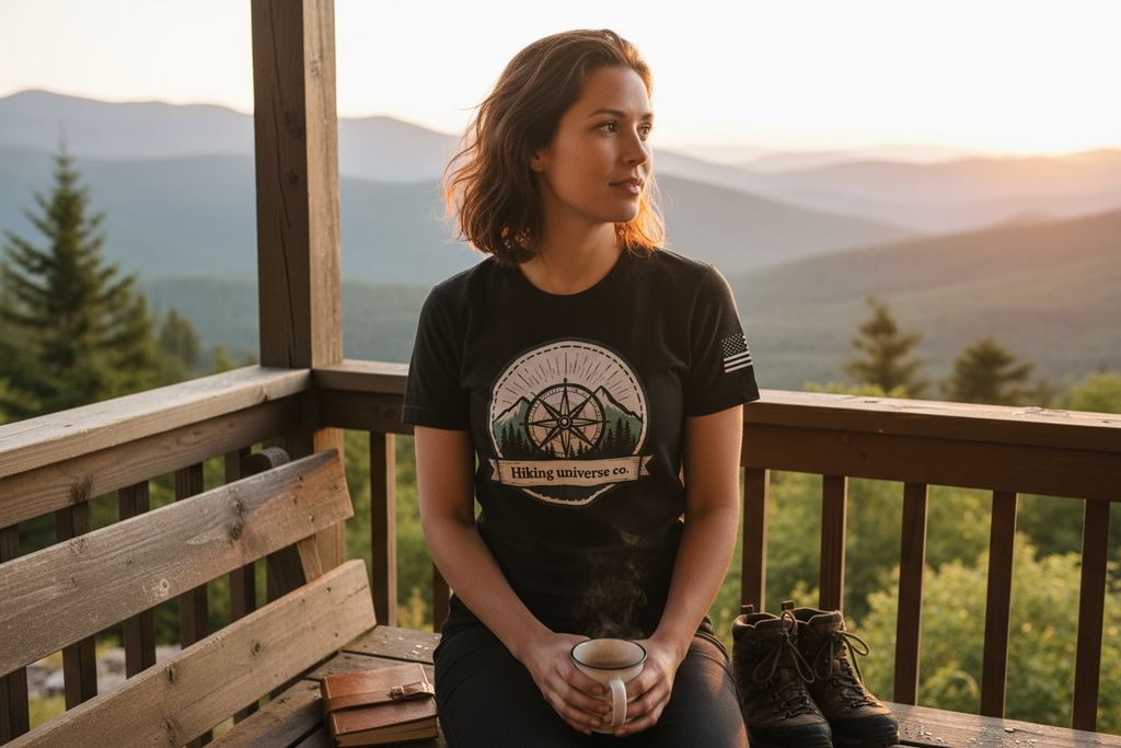 Women’s Hiking Universe Compass Logo Crop Top – USA Flag Sleeve