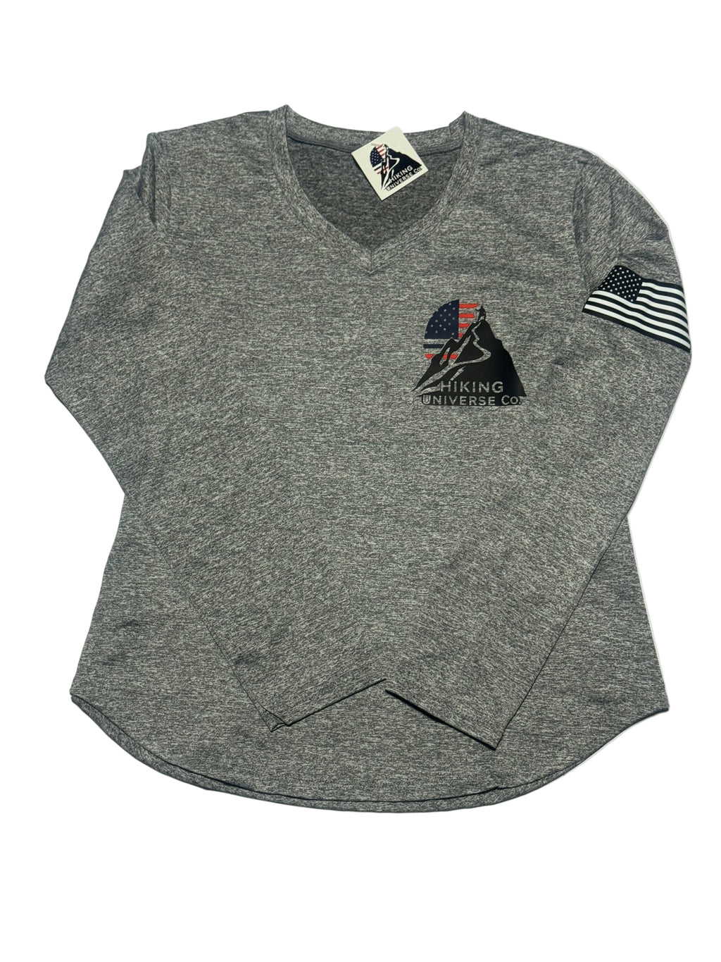 Gray sweatshirt with patches on a light gray background