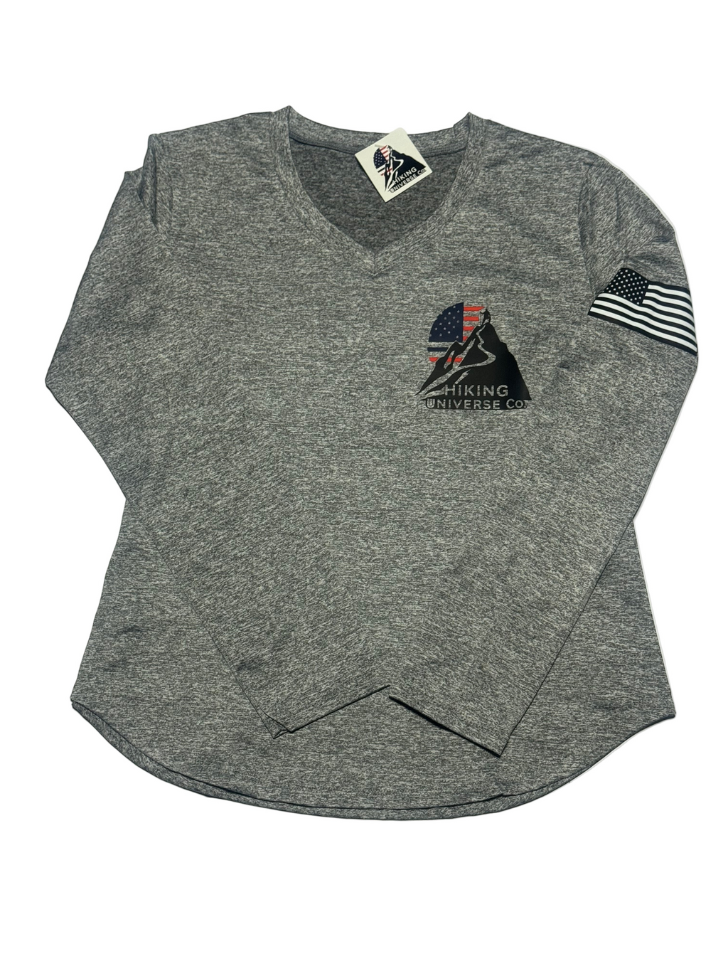 Gray sweatshirt with patches on a light gray background