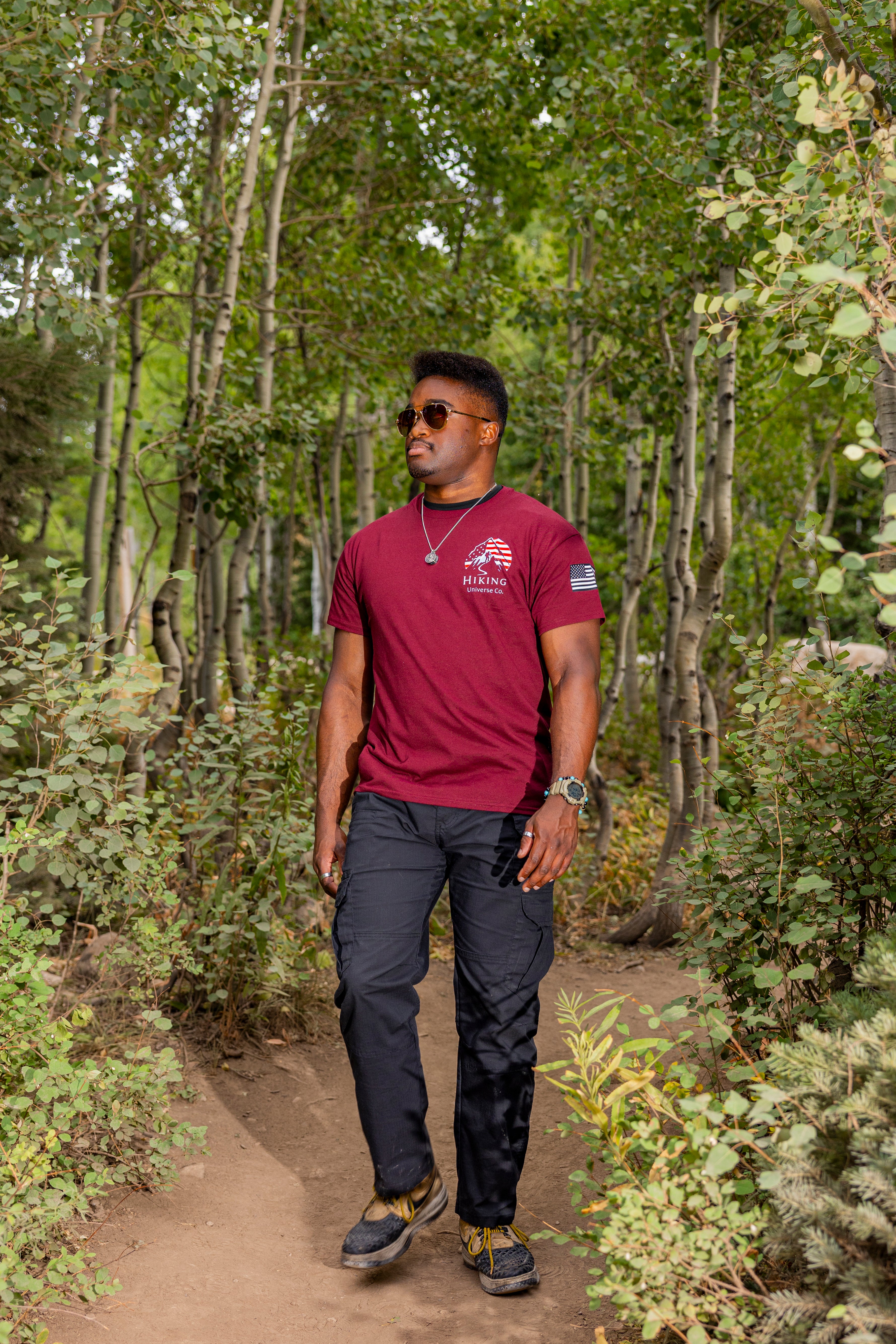 Hiker logo on usa flag T shirt 100%cotton