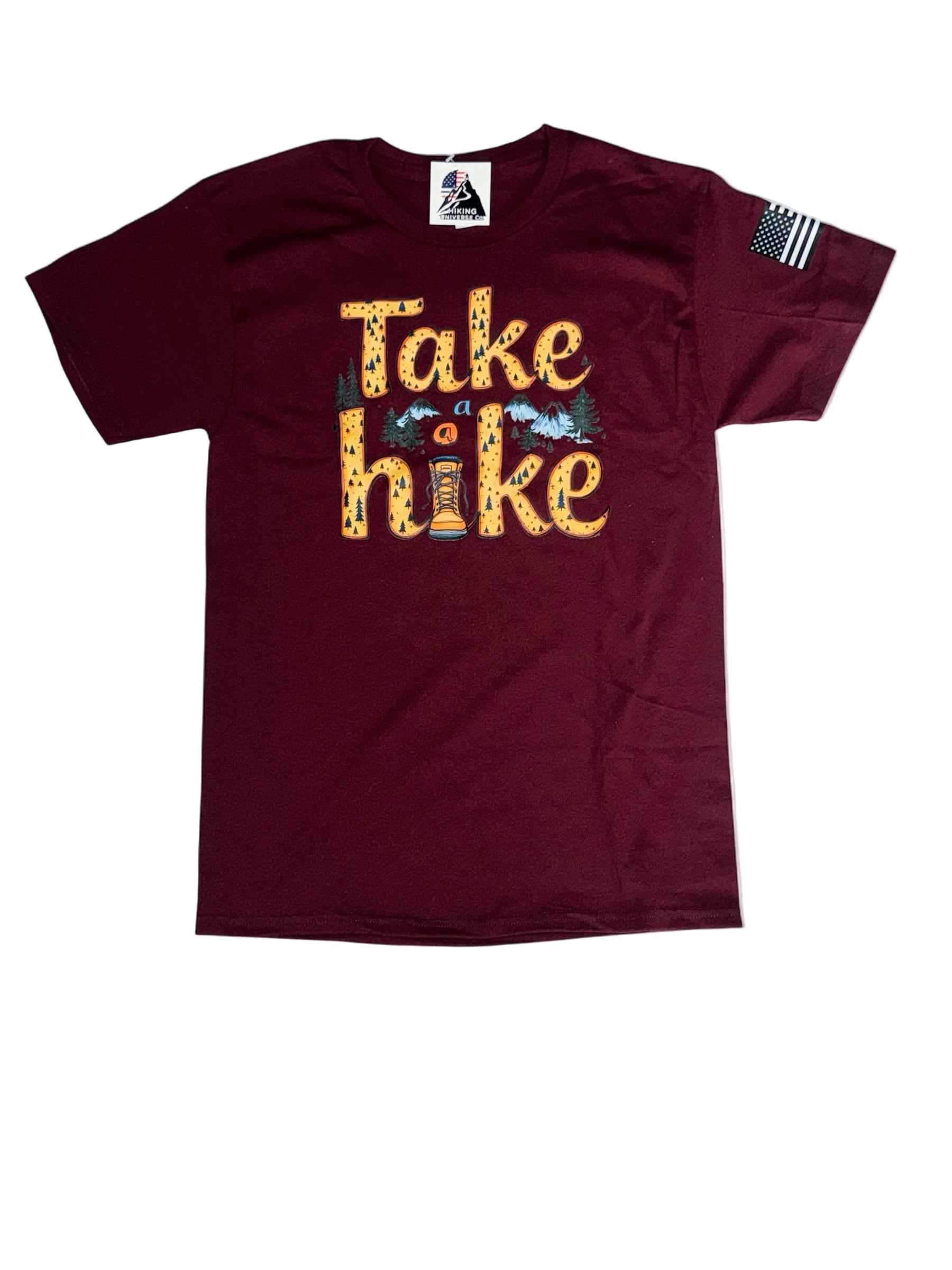 “Take a Hike” Cotton T-Shirt – USA Flag Sleeve