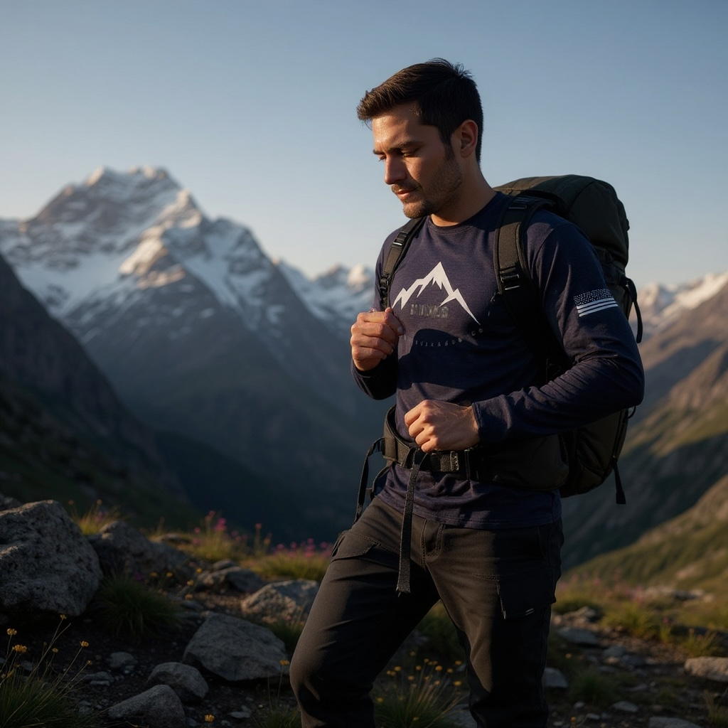 Hiking Universe Long Sleeve UV Protection Shirt – White Mountain Logo &amp; USA Flag